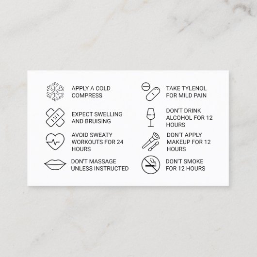 Charcoal Gray & Taupe Botox Aftercare Card Visitekaartje (Achterkant)