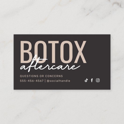 Charcoal Gray & Taupe Botox Aftercare Card Visitekaartje (Voorkant)