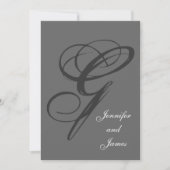 Charcoal Gray Wedding Invitation | Fancy Initiaal Kaart (Voorkant)