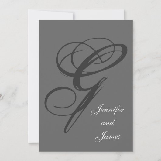 Charcoal Gray Wedding Invitation | Fancy Initiaal Kaart (Voorkant)