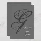 Charcoal Gray Wedding Invitation | Fancy Initiaal Kaart (Voorkant / Achterkant)