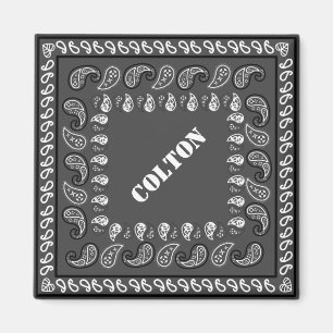 Charcoal Gray Western Paisley Bandana gepersonalis Magneet