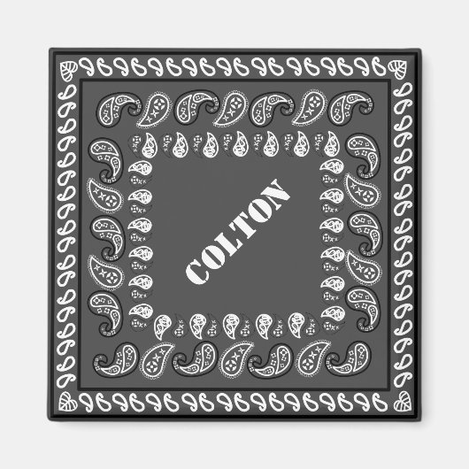 Charcoal Gray Western Paisley Bandana gepersonalis Magneet (Voorkant)