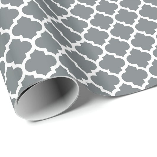 Charcoal Gray White Moroccan Quatrefoil Pattern #5 Cadeaupapier (Rol Hoek)