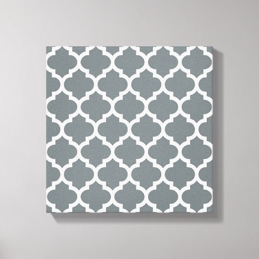 Charcoal Gray White Moroccan Quatrefoil Pattern #5 Canvas Afdruk (Voorkant)
