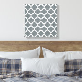 Charcoal Gray White Moroccan Quatrefoil Pattern #5 Canvas Afdruk (Insitu (Slaapkamer))