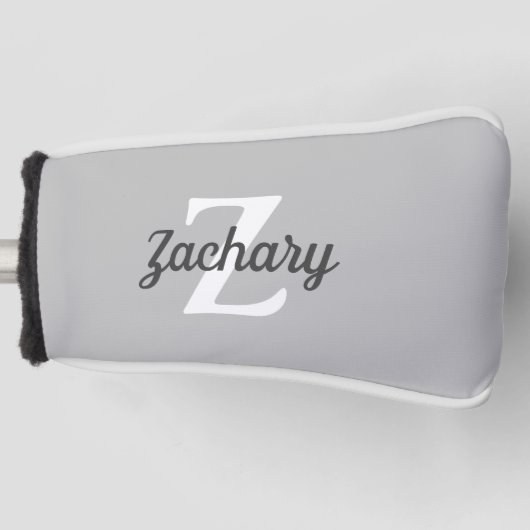 Charcoal Gray White Retro Monogram Gepersonaliseer Golfheadcover (Voorkant)