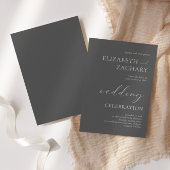 Charcoal Gray White Script Wedding Celebration Kaart