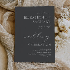Charcoal Gray White Script Wedding Celebration Kaart