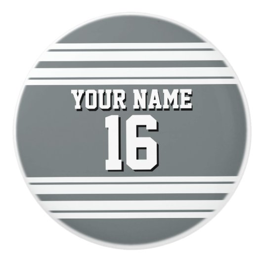 Charcoal Gray White Team Jersey Keramische Knop (Voorkant)