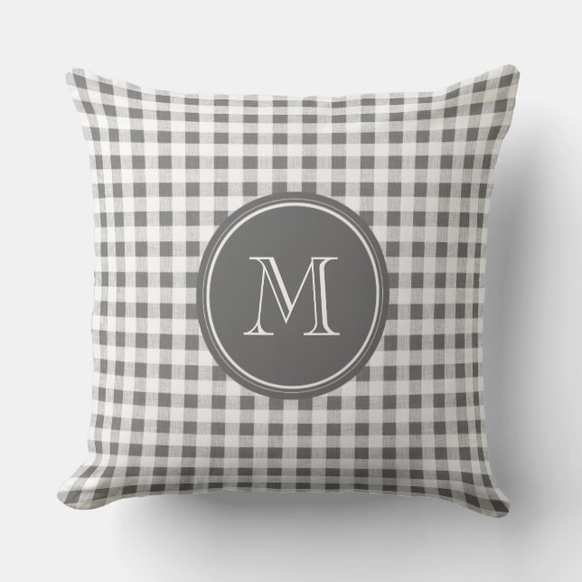 Charcoal Grey and White Gingham, Your Monogram Kussen (Voorkant)