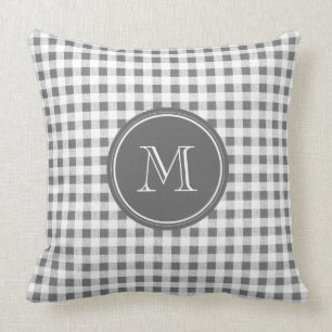 Charcoal Grey and White Gingham, Your Monogram Kussen