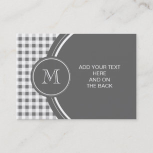 Charcoal Grey and White Gingham, Your Monogram Visitekaartje