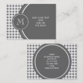 Charcoal Grey and White Gingham, Your Monogram Visitekaartje (Voorkant / Achterkant)