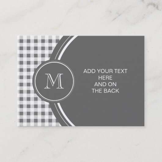 Charcoal Grey and White Gingham, Your Monogram Visitekaartje (Voorkant)