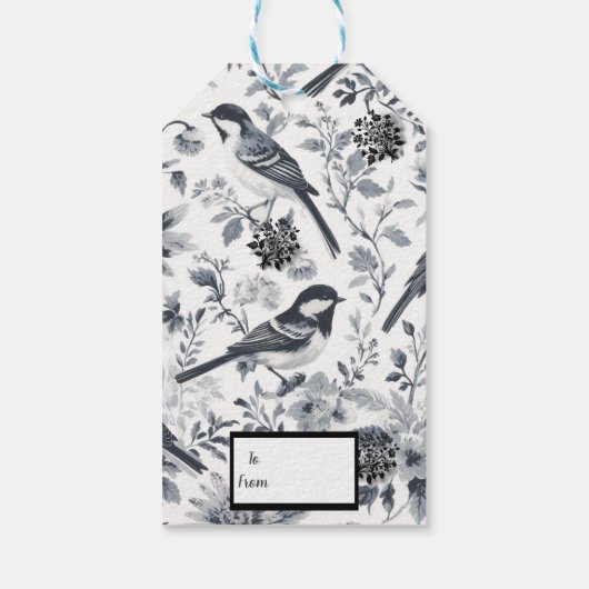 Charcoal Grey Bird Toile Cadeaulabel (Achterkant)