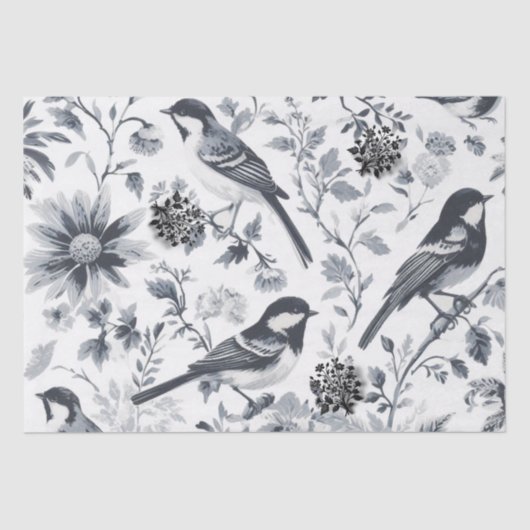 Charcoal Grey Bird Toile Tissuepapier (Voorkant)