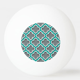 Charcoal Grey Blauwgroen White Moroccan Quatrefoil Pingpongbal
