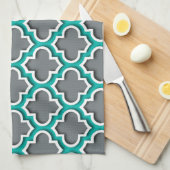 Charcoal Grey Blauwgroen White Moroccan Quatrefoil Theedoek (Quarter Fold)