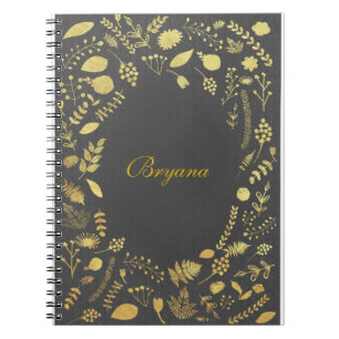 Charcoal Grey & Faux Gold Floral Notitieboek Journ