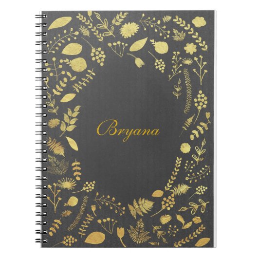 Charcoal Grey & Faux Gold Floral Notitieboek Journ (Voorkant)