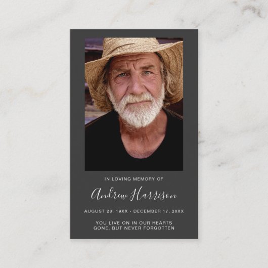 Charcoal Grey Foto Sympathy Begrafenis Kaart Visitekaartje (Voorkant)