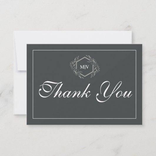 Charcoal Grey Monogram Crest Thank You Card Bedankkaart (Voorkant)