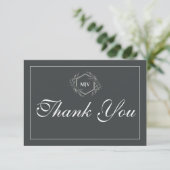 Charcoal Grey Monogram Crest Thank You Card Bedankkaart (Staand voorkant)