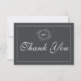 Charcoal Grey Monogram Crest Thank You Card Bedankkaart