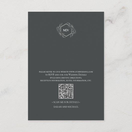 Charcoal Grey QR Code Monogram Enclosure Card Informatiekaartje (Achterkant)