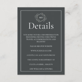 Charcoal Grey QR Code Monogram Enclosure Card Informatiekaartje