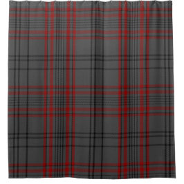 Charcoal Grey Red Black Tartan check Douchegordijn