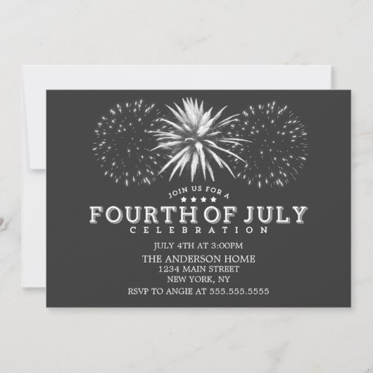 Charcoal Grey  vuurwerk 4 juli feest Kaart (Voorkant)