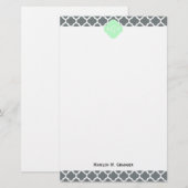 Charcoal Grey White Moroccan #5 Mint Name Monogram Briefpapier (Voorkant / Achterkant)