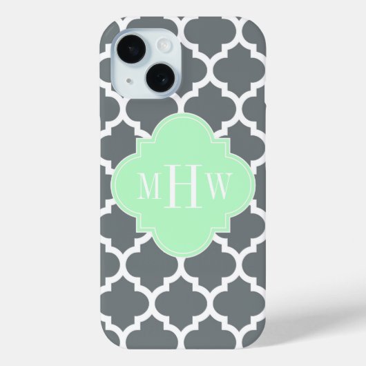 Charcoal Grey White Moroccan #5 Mint Name Monogram Case-Mate iPhone Case (Achterkant)