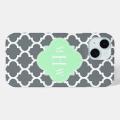 Charcoal Grey White Moroccan #5 Mint Name Monogram Case-Mate iPhone Case (Achterkant (horizontaal))
