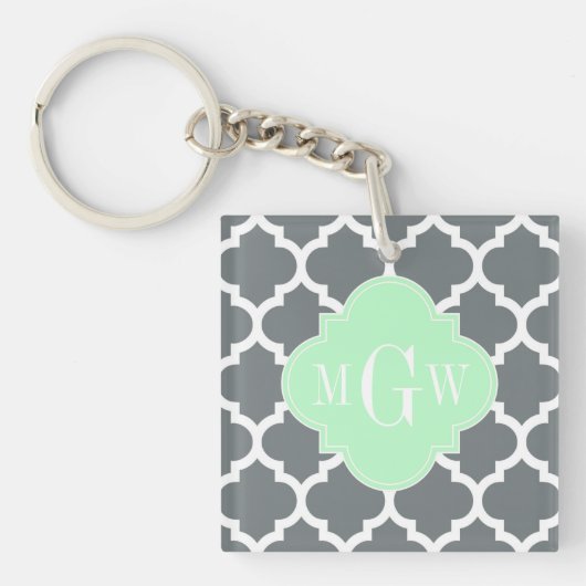 Charcoal Grey White Moroccan #5 Mint Name Monogram Sleutelhanger (voorkant)