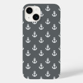 Charcoal Grey White Ships Anchors Pattern Case-Mate iPhone Case (Achterkant)