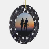 Charcoal grijs mozaïek | Bloem van het Levenspatro Keramisch Ornament (Rechts)