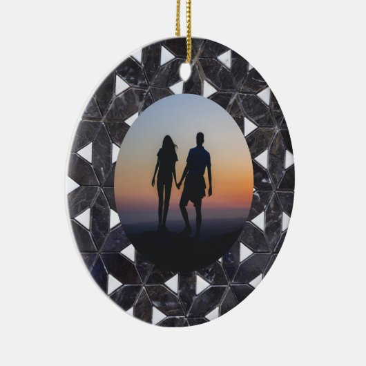 Charcoal grijs mozaïek | Bloem van het Levenspatro Keramisch Ornament (Rechts)