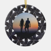 Charcoal grijs mozaïek | Bloem van het Levenspatro Keramisch Ornament (Voorkant)