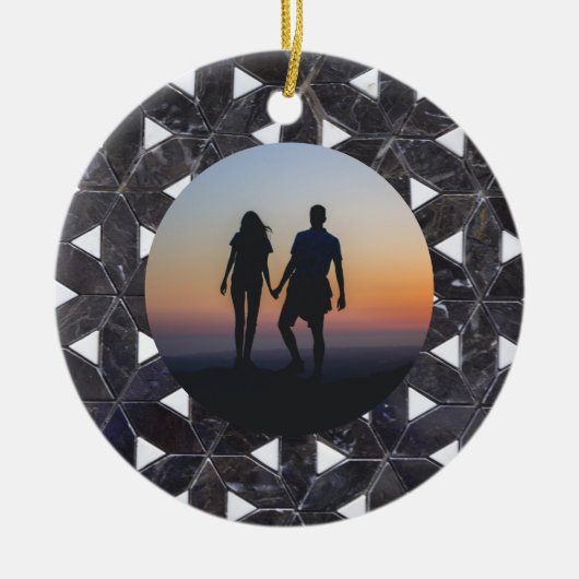 Charcoal grijs mozaïek | Bloem van het Levenspatro Keramisch Ornament (Voorkant)