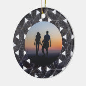 Charcoal grijs mozaïek | Bloem van het Levenspatro Keramisch Ornament (Links)