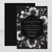 Charcoal Ink Blot Bloom Wedding Kaart (Voorkant / Achterkant)