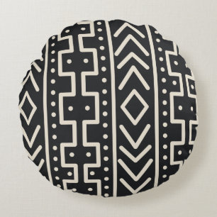 Charcoal Ivoor Modderdoek Geïnspireerd   Modern Tr Rond Kussen