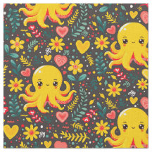 Charcoal Kawaii Octopus Floral Zee Garden