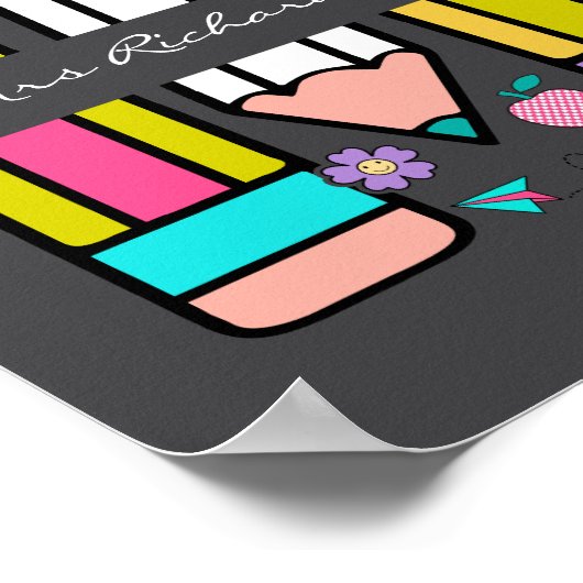 Charcoal Kleurrijke Leraar Cartoon Potlood Poster (Hoek)