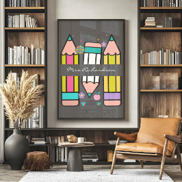 Charcoal Kleurrijke Leraar Cartoon Potlood Poster