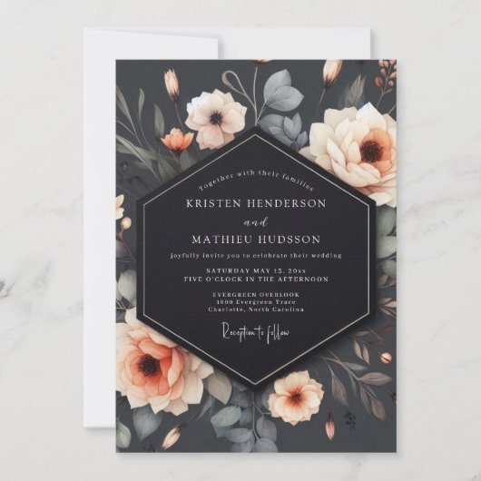Charcoal Luminous Bloom Wedding Kaart (Voorkant)
