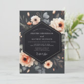 Charcoal Luminous Bloom Wedding Kaart (Staand voorkant)